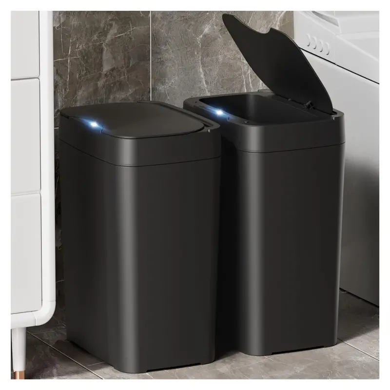 2-Pack Automatic 2.7 Gallon Bathroom Trash Can With Lid 1