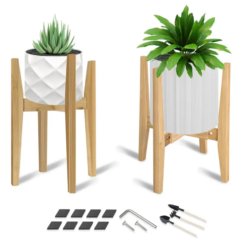 2-Pack Bamboo Modern Adjustable Plant Stand 1