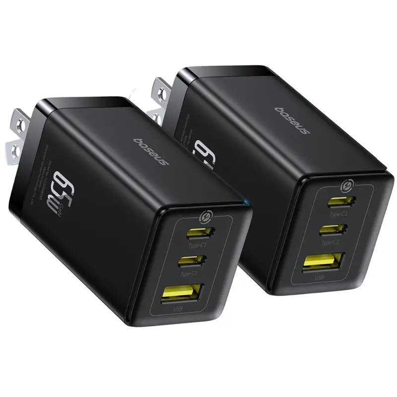 2-Pack Baseus 3-Port 65W Usb-C Foldable Wall Charger Adaper 1