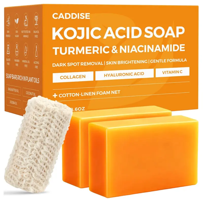 2-Pack Caddise Kojic Acid Turmeric Soap Bars, 8.5Oz 1