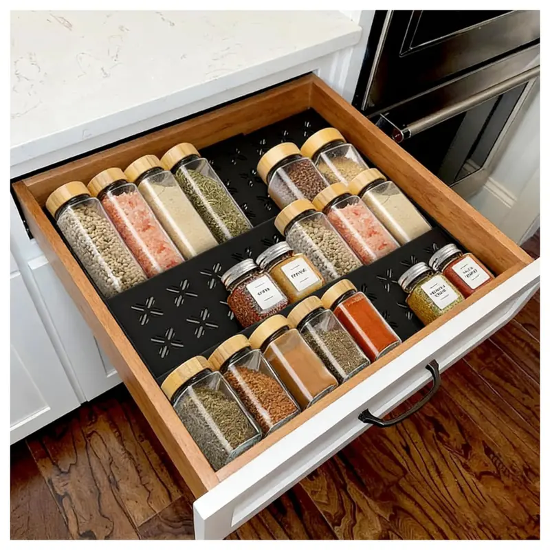 2-Pack Expandable Spice Drawer Organizer With Labels & Funnel 1