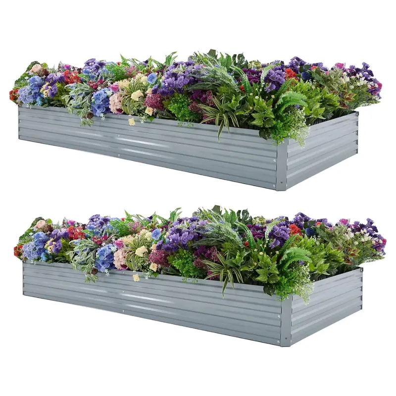 2-Pack Foxlang 8Ft X 4Ft X 1Ft Galvanized Raised Garden Bed 1