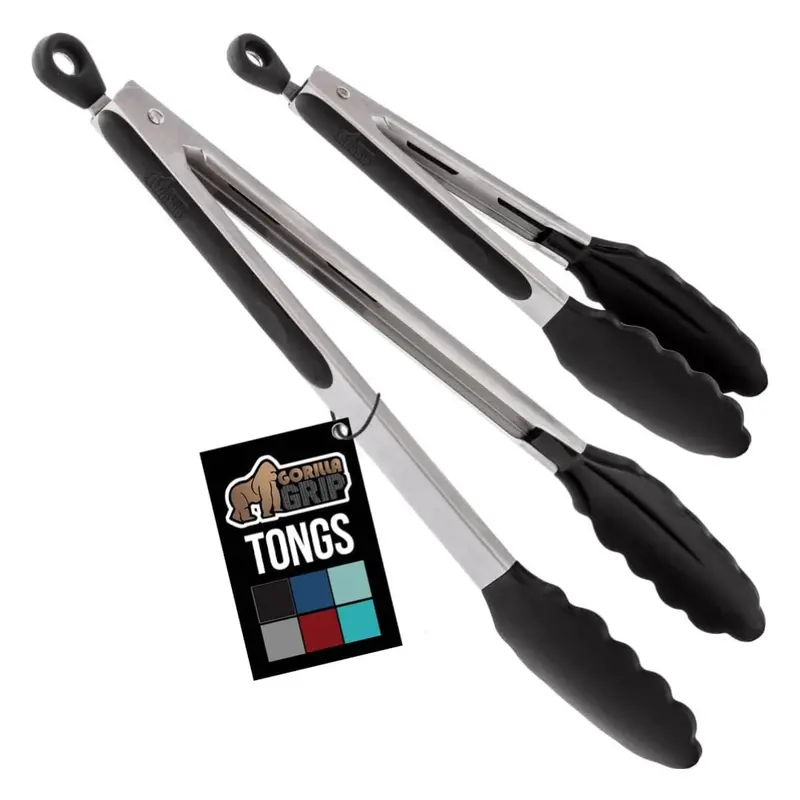 2-Pack Gorilla Grip 7"& 9" Stainless Steel Heat Resistant Kitchen Tongs 1