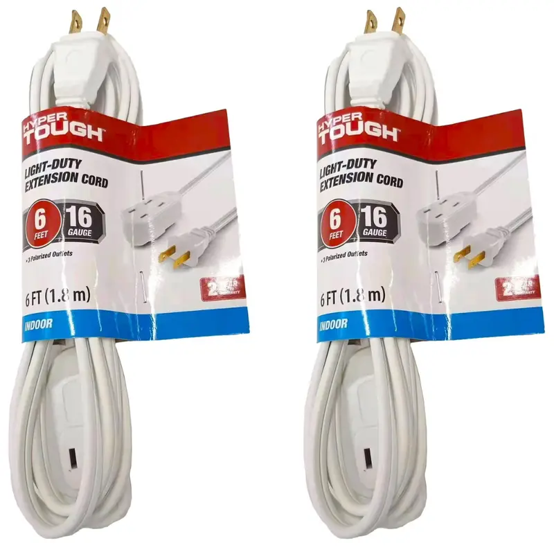 2-Pack Hyper Tough 6Ft 16Awg Indoor Household Extension Cord 1