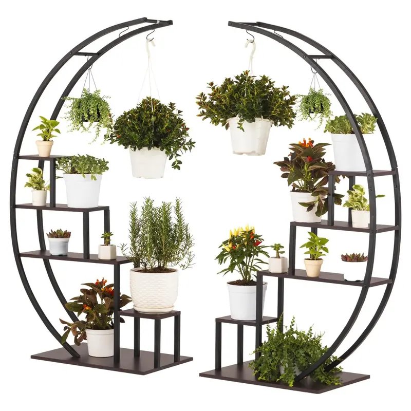 2-Pack Idzo Metal Half Moon Plant Stand (Dark Brown) 1