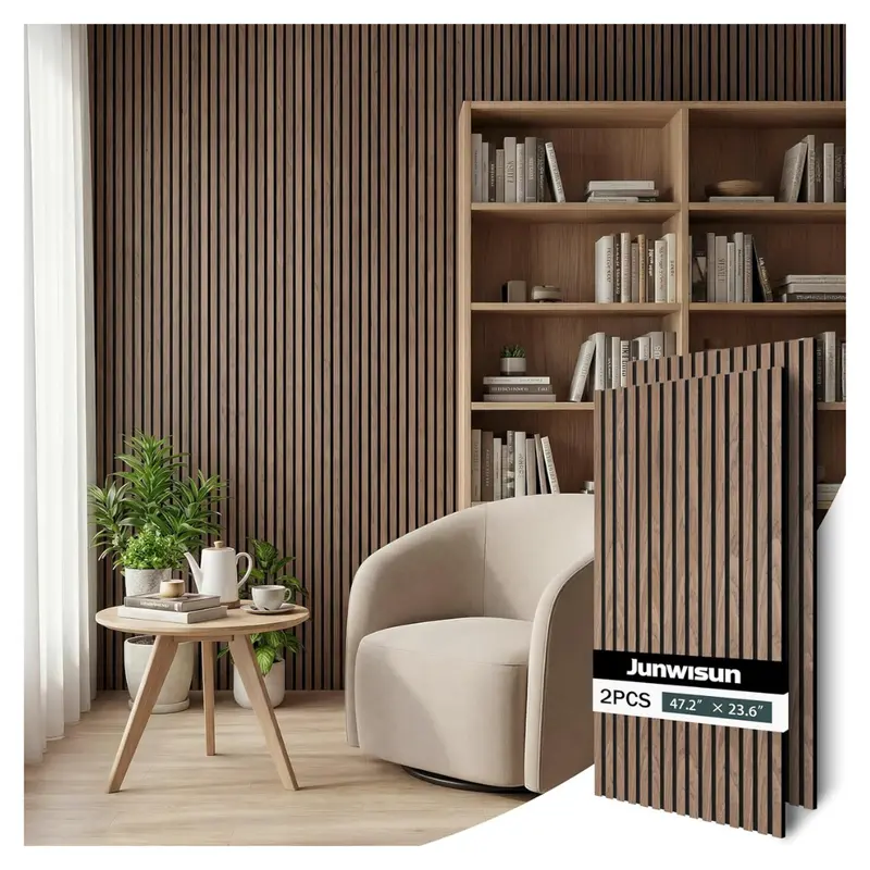 2 Pack Junwisun Walnut Acoustic Wood Wall Panels (47.2" X 23.6") 1