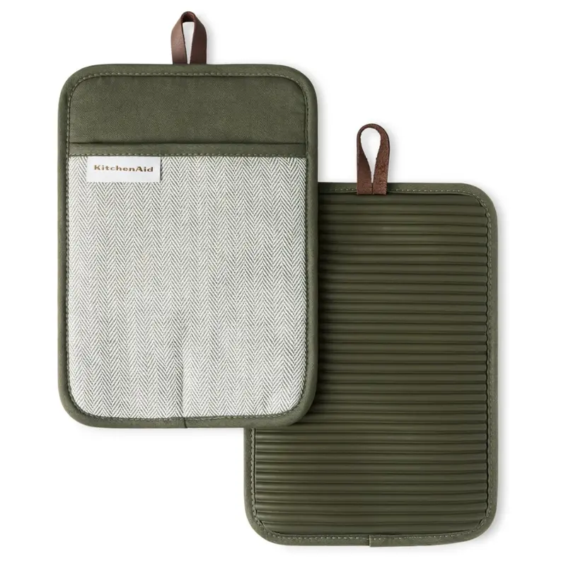 2-Pack Kitchenaid Evergreen Ribbed Soft Silicone Pot Holders 1