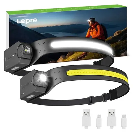 2-Pack Lepro Led Rechargeable Bright Motion Sensor Headlamp 1