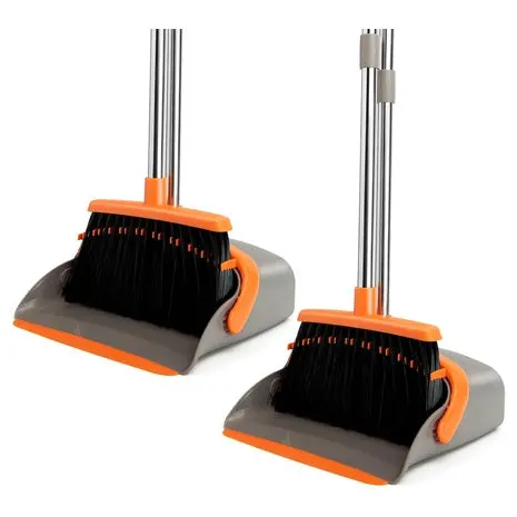 2-Pack Long Handle Broom & Dustpan Set 1