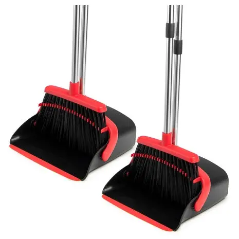 2-Pack Long Handle Broom & Dustpan Set 1