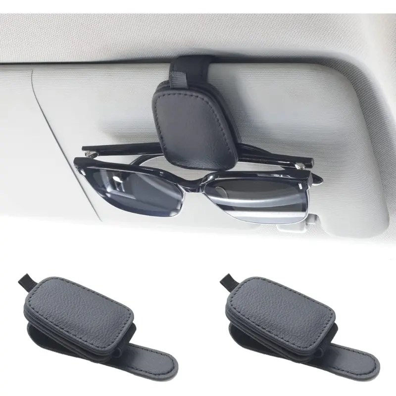 2-Pack Magnetic Leather Sunglasses Holder For Car Visor (Various) 1