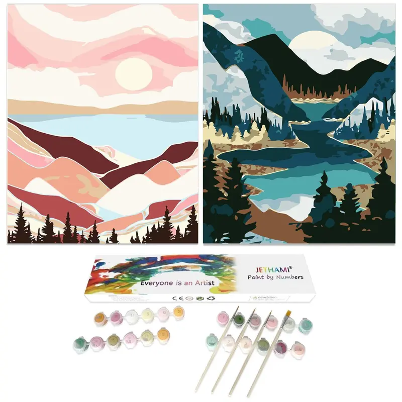 2-Pack Mountains Lake Sunset Diy Canvas Art Kit (16"X 20") 1