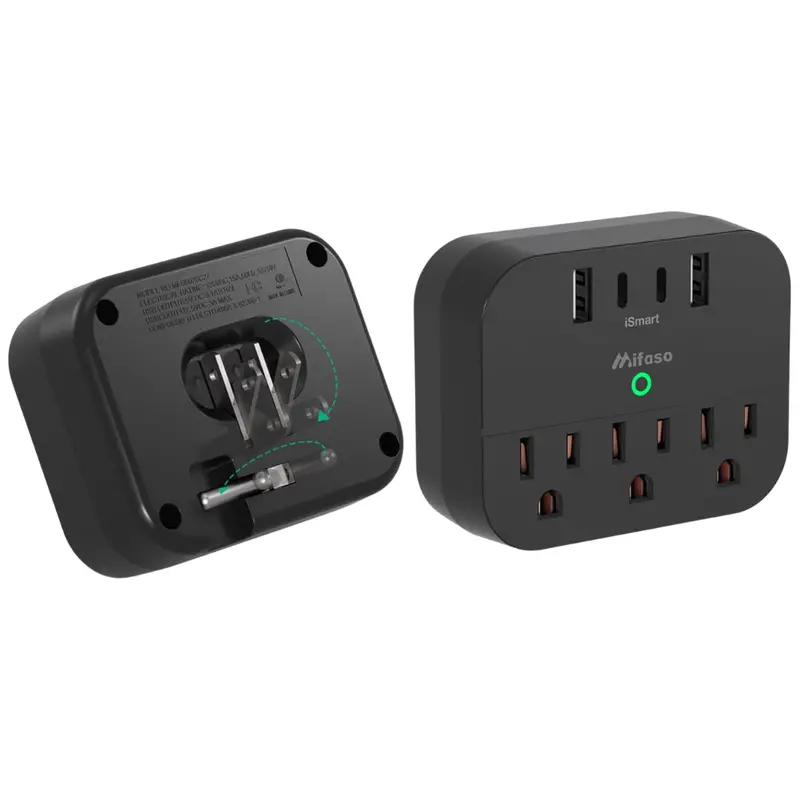 2 Pack Multi Plug Power Strip 15.5W Wall Outlet With Foldable Plug 1