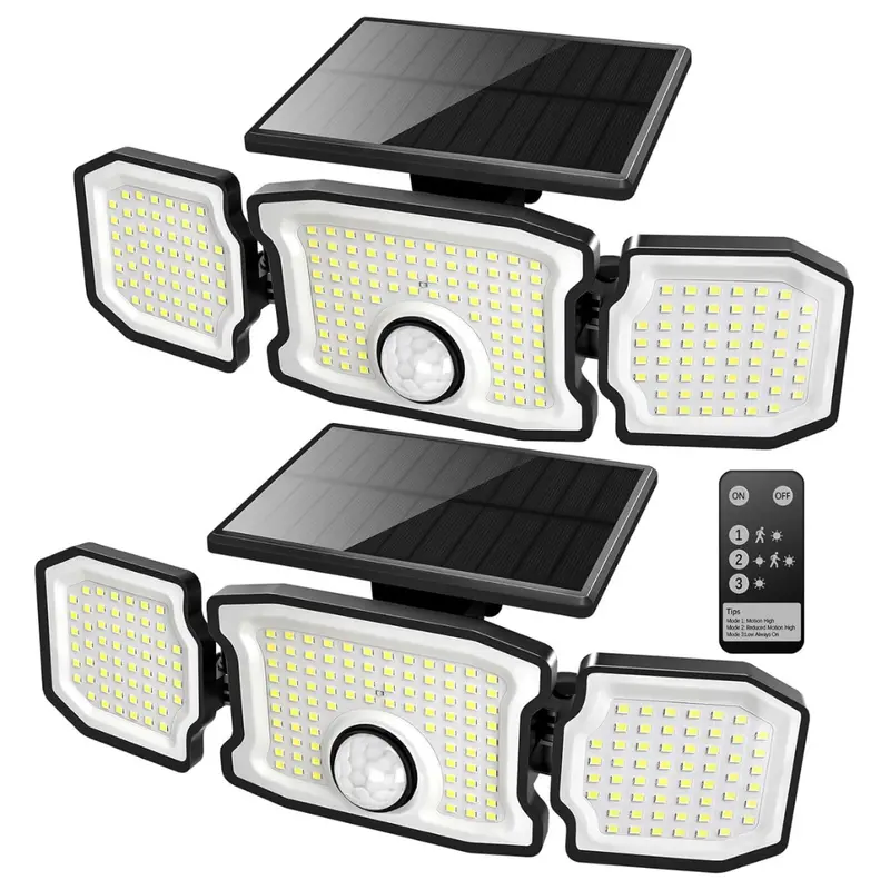 2-Pack Solar Motion Sensor Flood Lights With 3 Heads 1