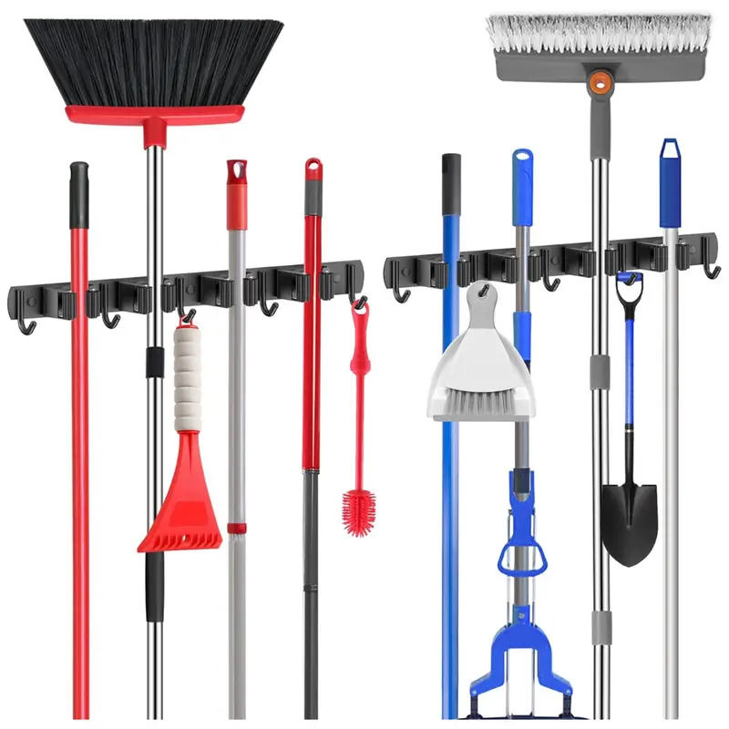 2-Pack Stainless Steel Self-Adhesive Wall Mount Mop & Broom Holder 1