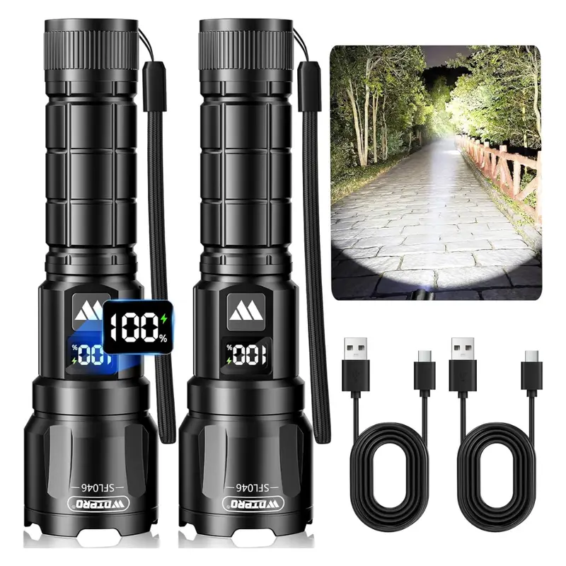 2-Pack Usb-C Rechargable Led Tactical Flashlight W/ Zoom & 3-Modes 1