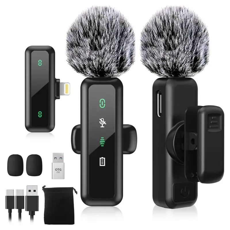 2-Pack Wireless Lavalier Microphone With Lightning Port 1