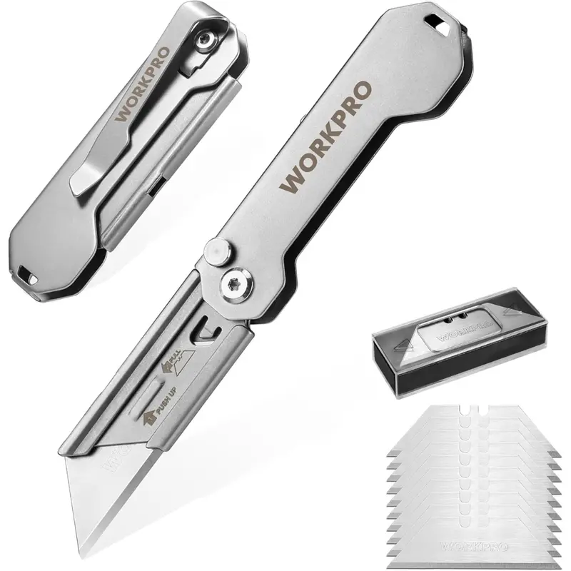 2-Pack Workpro Edc Folding Utility Knife W/ Belt Clip & 10 Blades 1