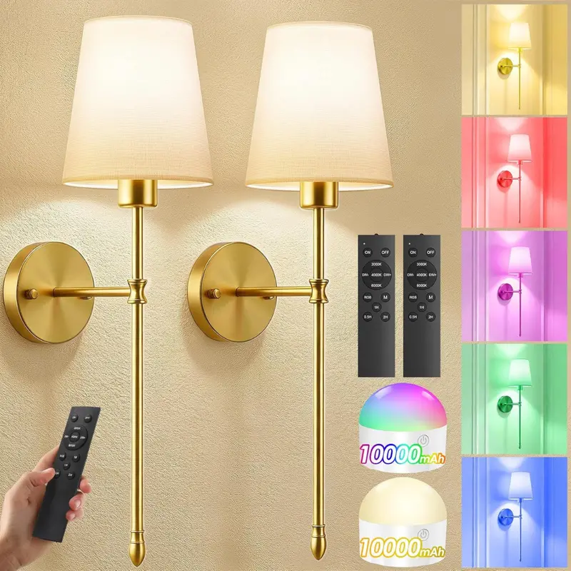 2-Piece Battery Operated 10000Mah Wireless Wall Lamp Sconces Set 1