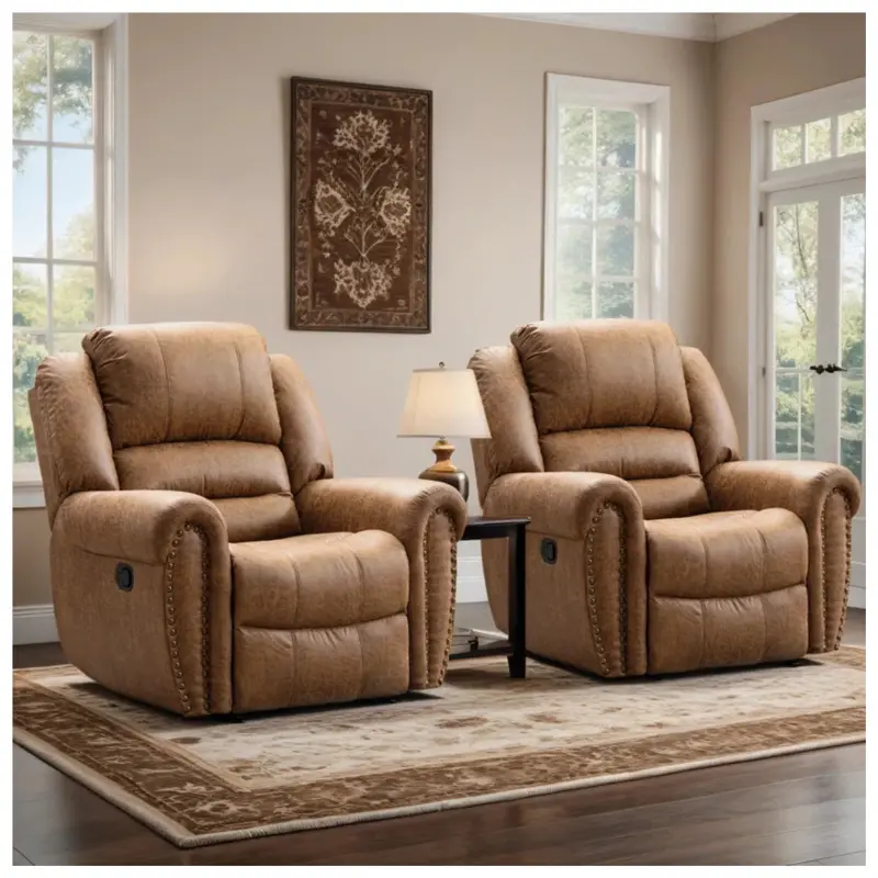 2-Piece Classic Wide Oversize Manual Recliner Set W/ Nailhead Trim 1