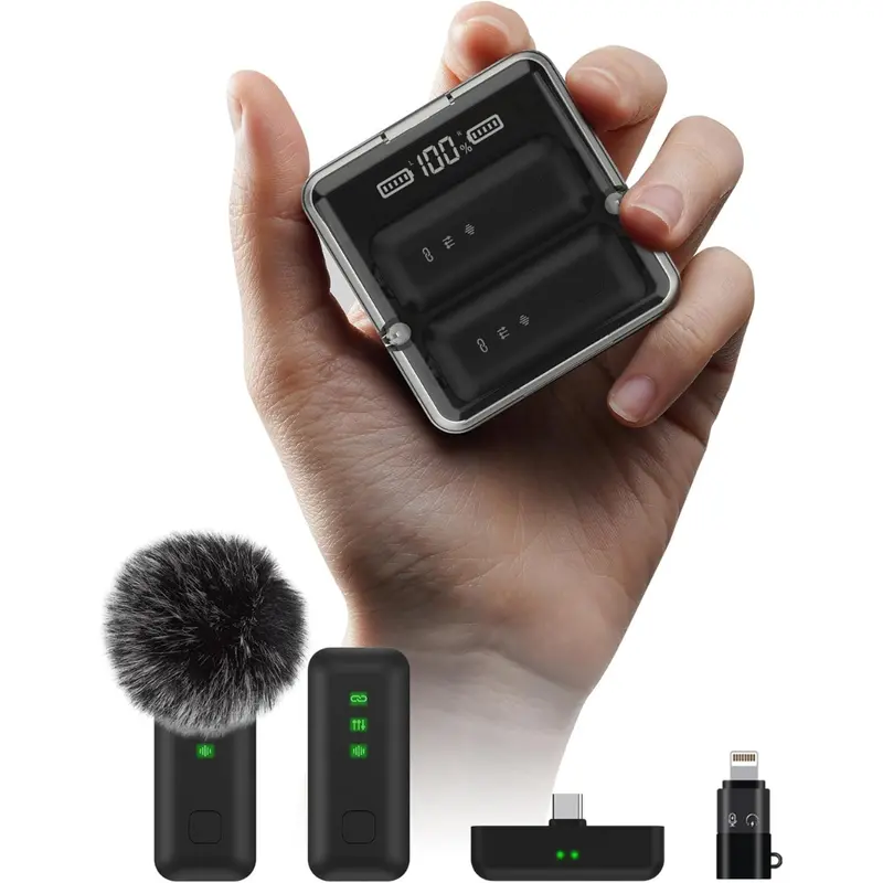 2-Piece Wireless Lavalier Microphone With Charging Case 1