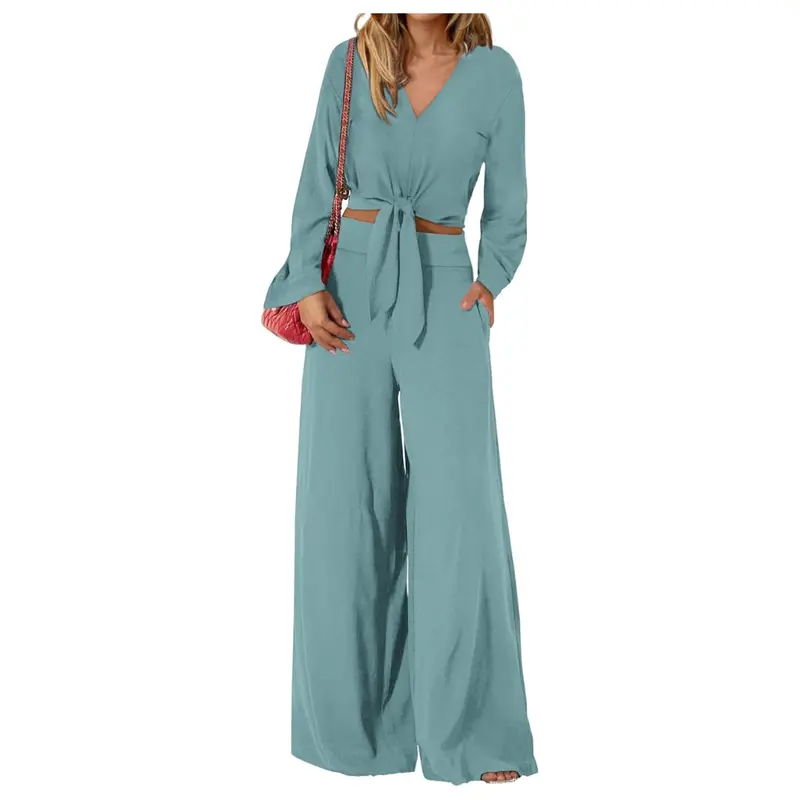 2-Piece Women's V Neck Long Sleeve Outfits 1