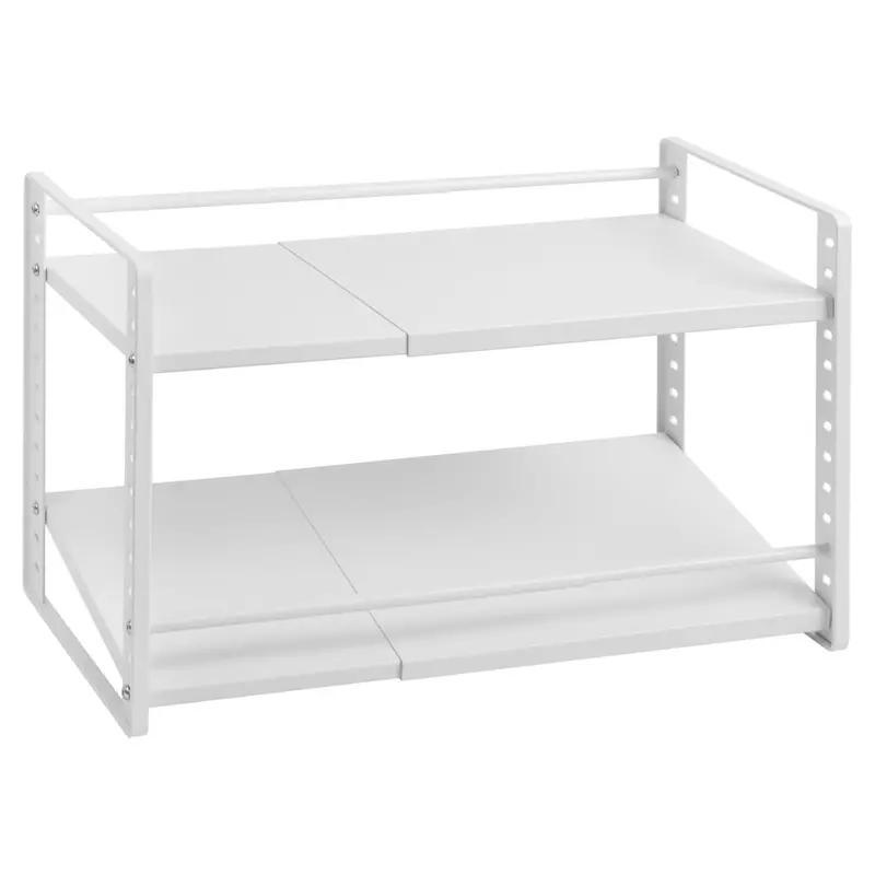2-Tier Adjustable White Metal Kitchen Cabinet Shelf Organizer 1
