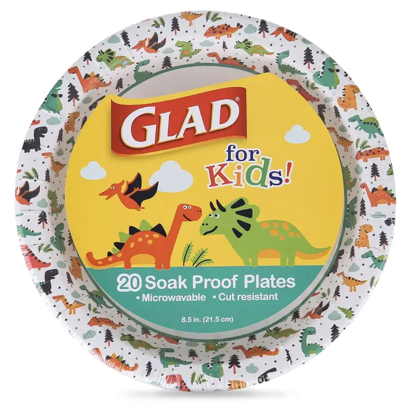 20-Pack Glad For Kids Dinosaur-Themed 8.5" Disposable Paper Plates 1