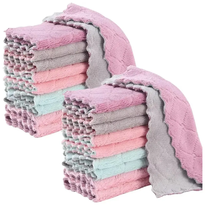 20-Pack Kitchen Super Soft And Absorbent Coral Fleece Dish Towels 1
