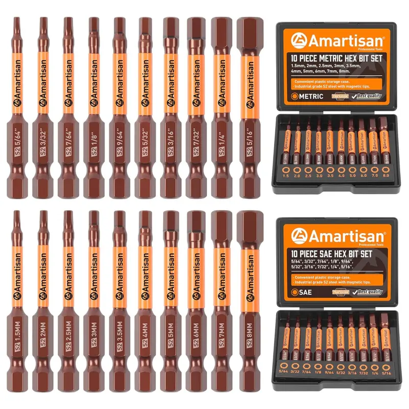 20-Piece Amartisan Metric & Sae Hex Head Allen Wrench Drill Bit Set 1