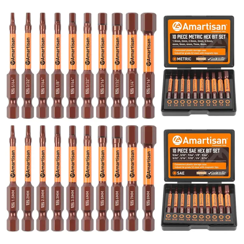 20-Piece Amartisan Metric & Sae Hex Head Allen Wrench Drill Bit Set 1