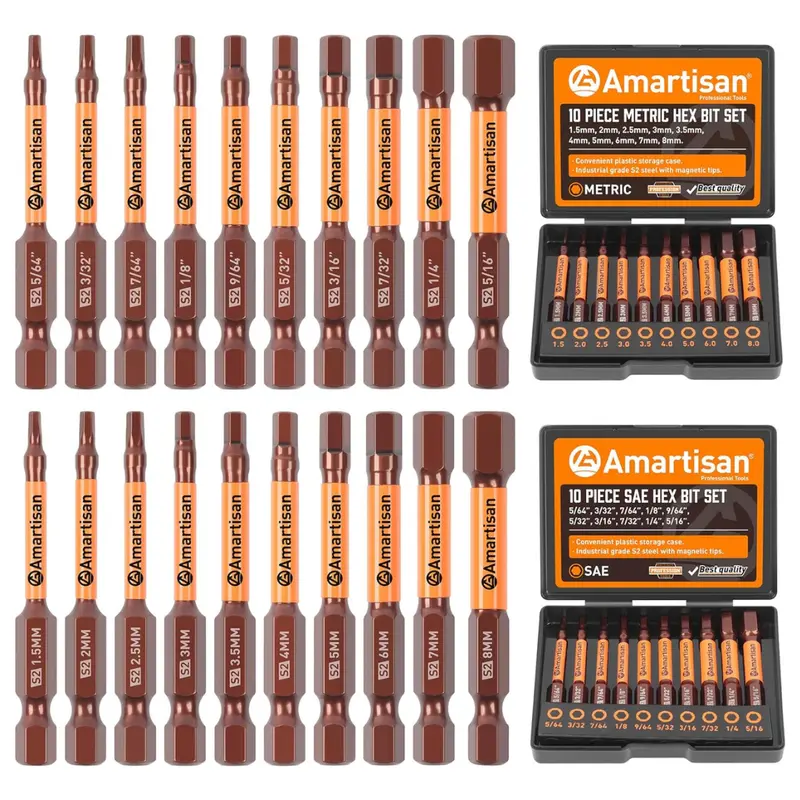 20-Piece Amartisan Metric & Sae Hex Head Allen Wrench Drill Bit Set W/ Box 1