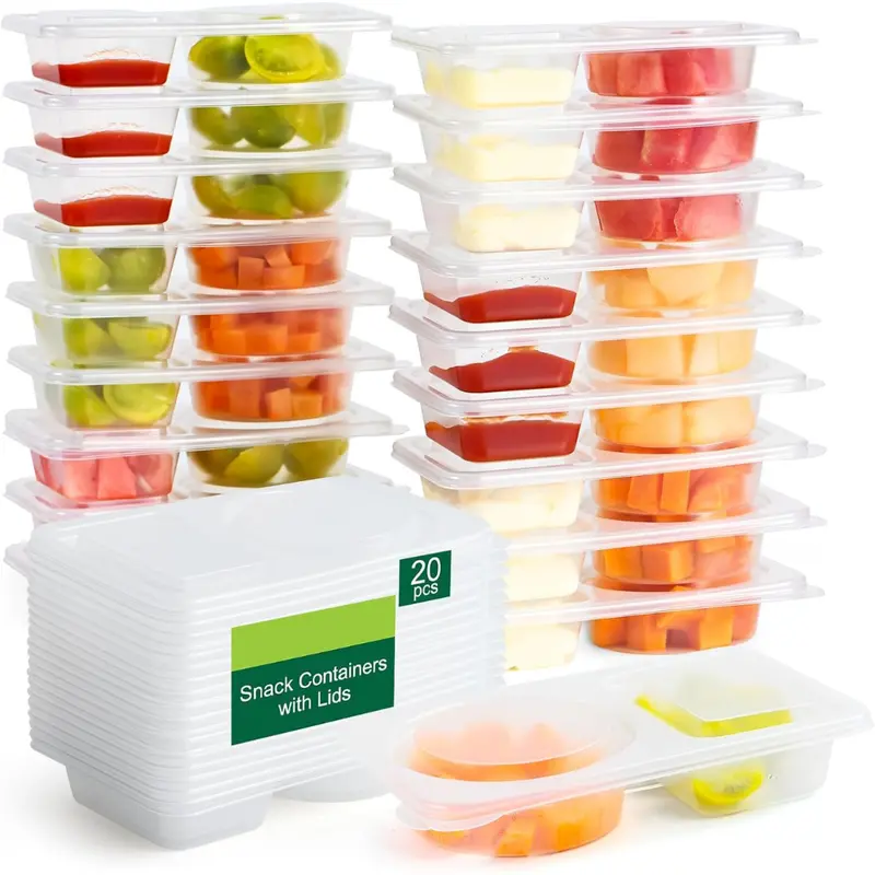 20-Piece Reusable 2-Compartment Snack Containers With Lids 1