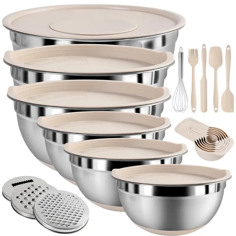 20-Piece Stainless Steel Kitchen Mixing Bowls Set W/ Lids & Accessory (2 Colors) 1