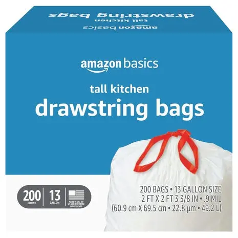 200 Amazon Basics 13-Gallon Drawstring Trash Bags 1