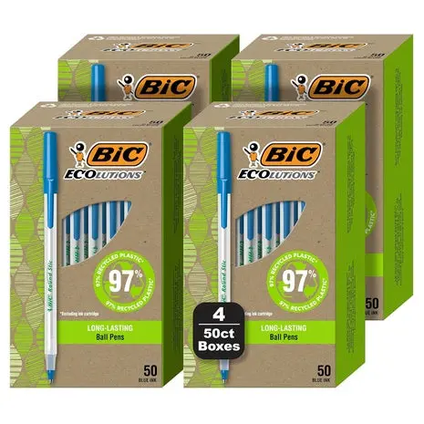 200 Bic Ecolutions Round Stic Blue Ballpoint Pens 1