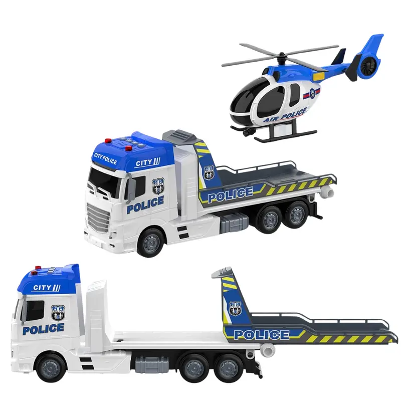 21.2" Semi Police Transport Truck Toy With Helicopter 1