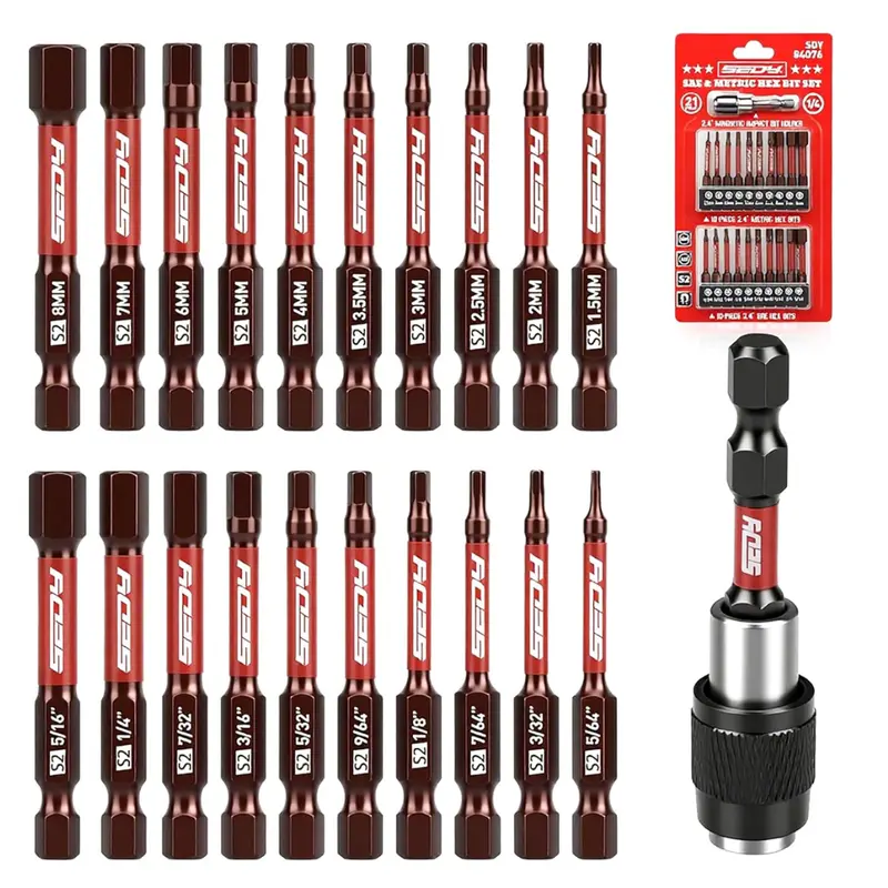 21-Piece 2.5" Hex Head Allen Wrench Drill Bit Set 1