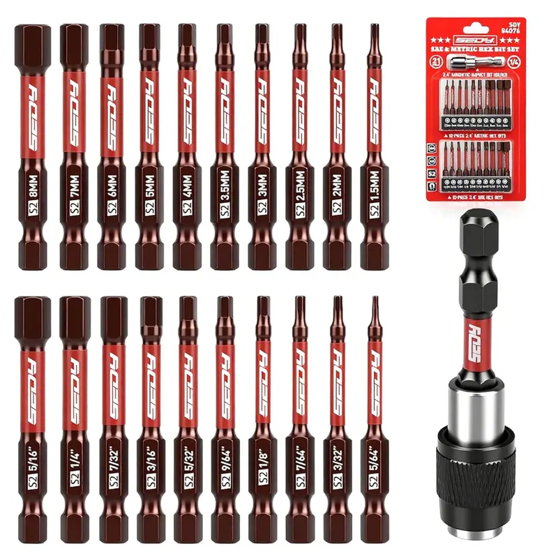 21-Piece 2.5" Hex Head Allen Wrench Drill Bit Set 1