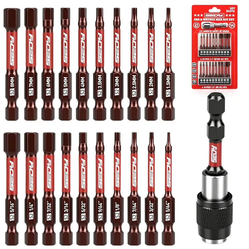 21-Piece 2.5" Hex Head Allen Wrench Drill Bit Set 1