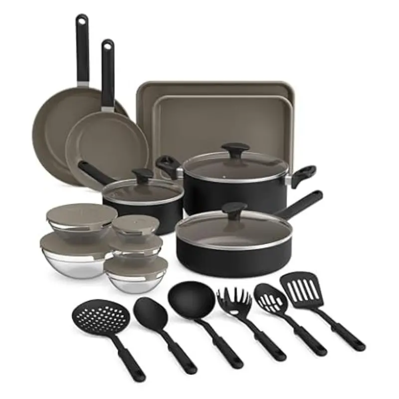 21-Piece Bella Evergood Ceramic Kitchen Set With Glass Lids 1