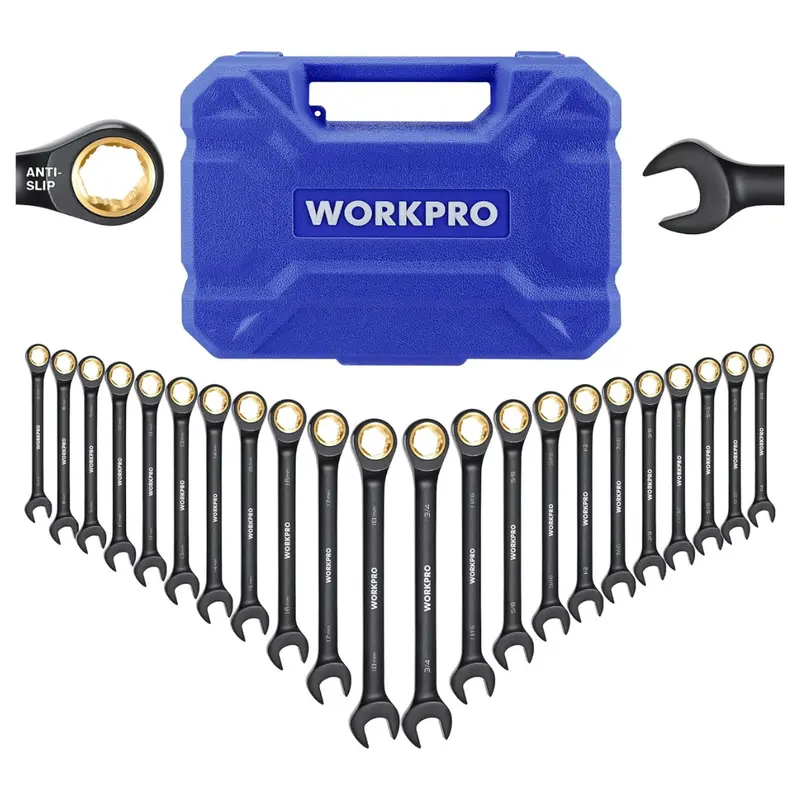 22-Piece Workpro Ratcheting Wrench Set With Case (Metric 6-18Mm & Sae 1/4-3/4") 1