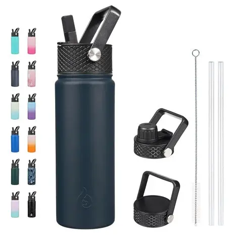 22Oz Insulated Stainless Steel Water Bottle With 3 Lids (3 Colors) 1