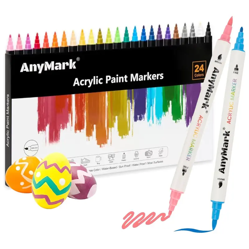 24 Colors Dual Acrylic Paint Pens With Brush & Fine Tip 1
