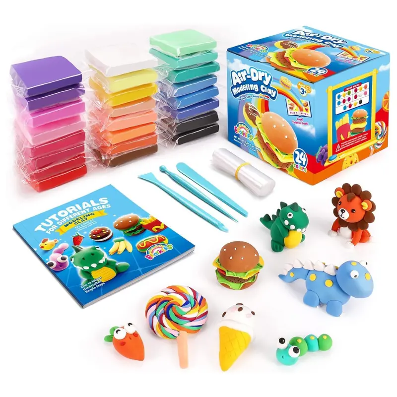 24 Colors Sago Brothers Kids Air Dry Modeling Clay Kit Toys 1