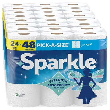 24 Double Rolls (48 Reg) Sparkle Pick-A-Size Paper Towels 1
