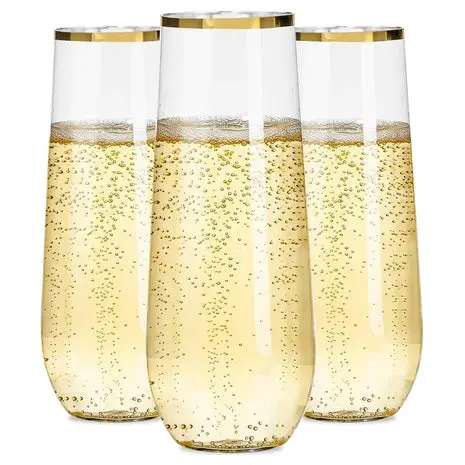 24 Gold Plastic Champagne Flutes 1