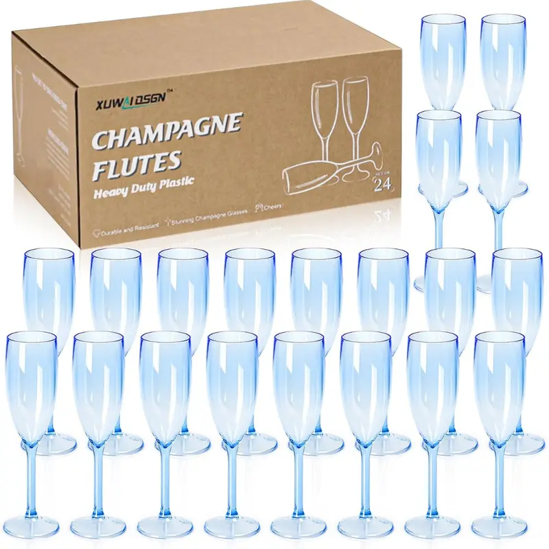 24-Piece 5.4 Oz Reusable Plastic Champagne Flutes Bulk Set 1
