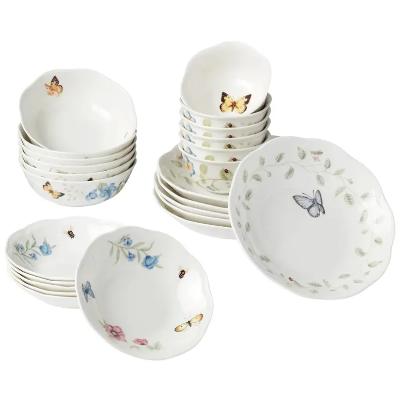 24-Piece Lenox Butterfly Meadow Porcelain Bowl Set 1