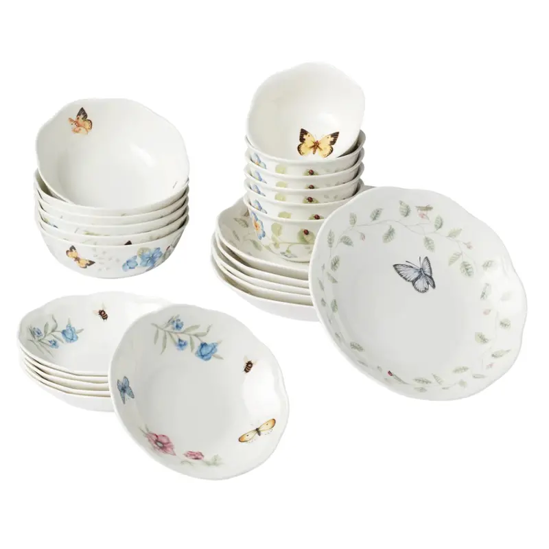 24-Piece Lenox Butterfly Meadow Porcelain Bowl Set 1